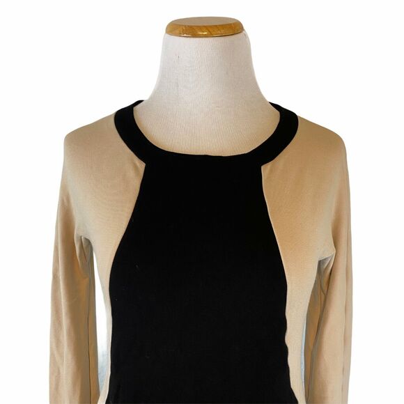 COS Women's Colorblock Black & Beige Longsleeve Sheath Dress Size Medium - Picture 5 of 7